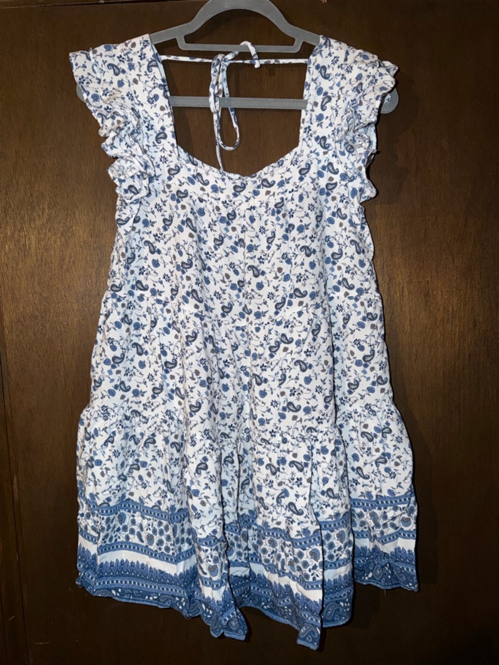 Aakaa White and Blue Floral Dress